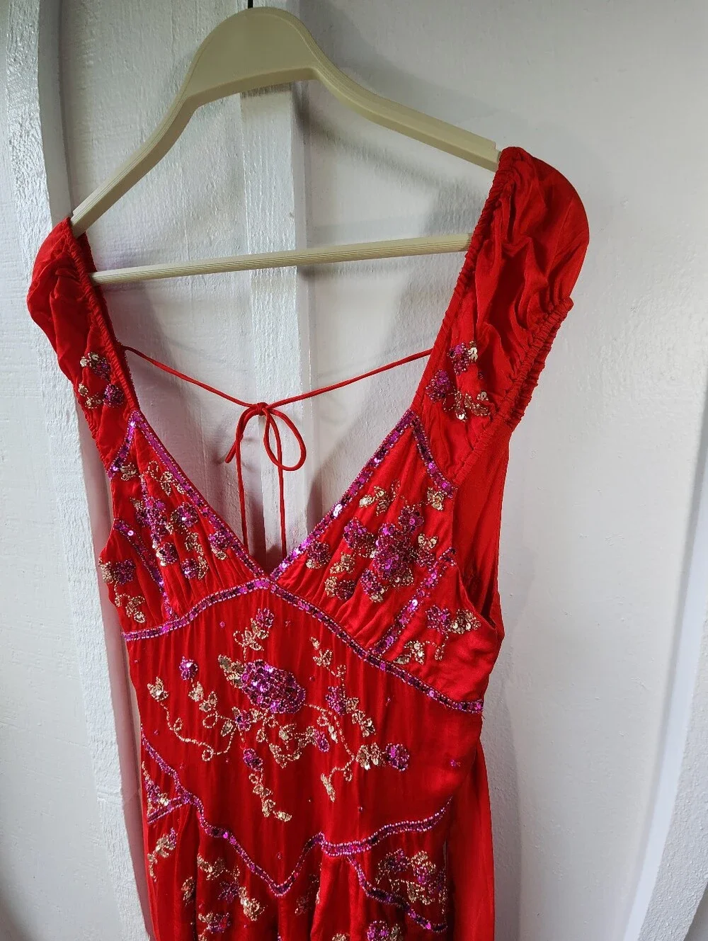 FREE PEOPLE Bali Juliet Embroidered Mini Dress In Tropic Red Size XS